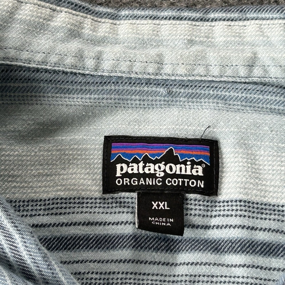 Patagonia Shirt Men XXL Lightweight Long Sleeve Fjord Flannel Blue Stripe Cotton - Picture 4 of 13